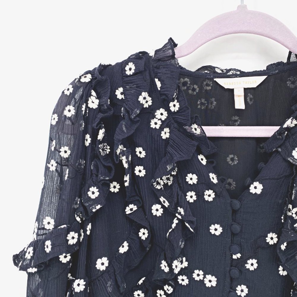 Rebecca Taylor Alessandra Embroidered Ruffle Top - Picture 2 of 14